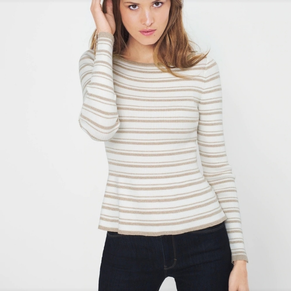 White House Black Market Metallic Striped Peplum Sweater Top